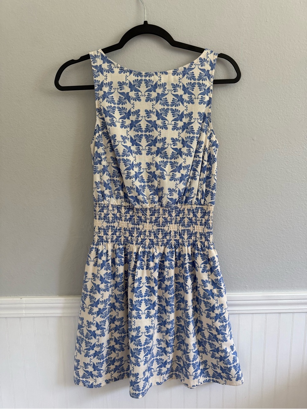 Universal Thread White and Blue Floral Smocked Mini Dress